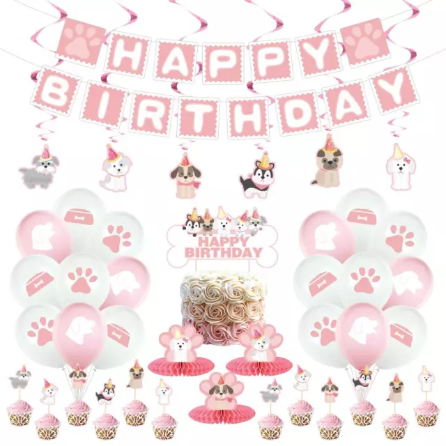 Dog Birthday Decorations,Dog Paw Prints Party Supplies for Girls Pink Lets Pa...