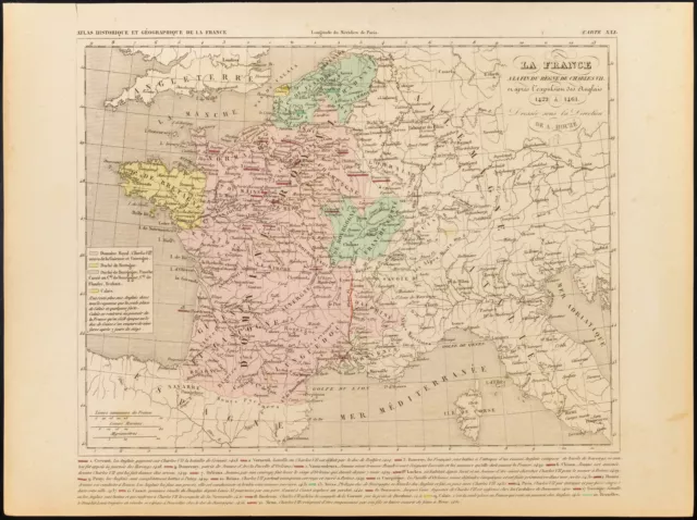 1859. Francia Charles Vii. Carta Geografica Antica Houze. Incisione