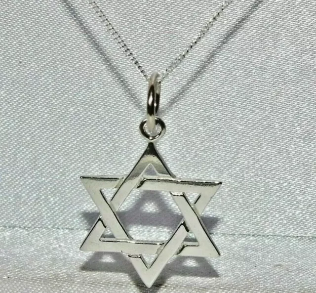 Solid Sterling Silver (925) Star of David Pendant + 18 inch Chain