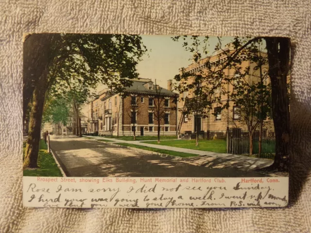 Vintage Postcard Prospect Street, Elks Building, Hunt Memorial, Hartford, Conn.