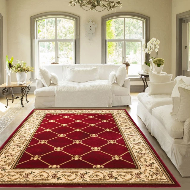 Stain and Fade Resistant Floral Border Red Runner Area Rug Decor 2'3" X 7'3"
