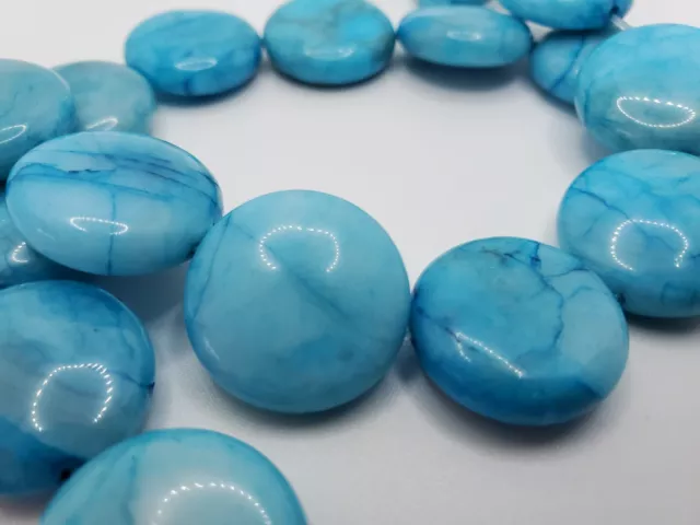 20mm Puffed Flat Round Blue Crazy Lace Agate (dyed) B Grade Beads 8" Strand