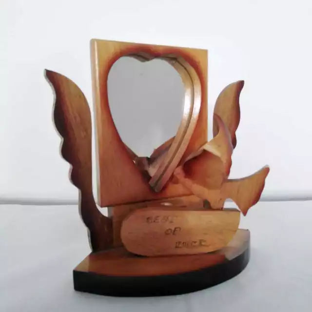 Beautiful Handmade Wooden Carved and cute a small with a heart shaped mirror and