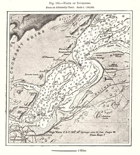 Moray Firth. Inverness. Soundings. Scotland. Sketch map 1885 old antique