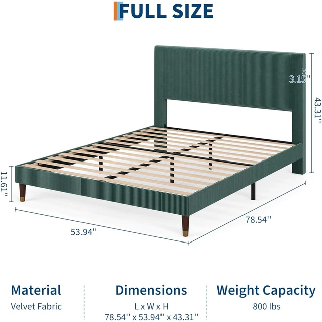 MODERN CORDUROY UPHOLSTERED Platform Bed Frame w/Headboard Full Size ...