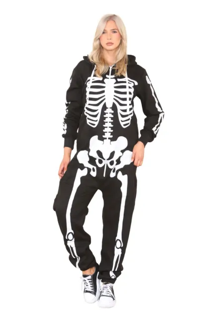 Unisex Men Women's Halloween Costume Skeleton 1ONESIE All in One Hooded Jumpsuit