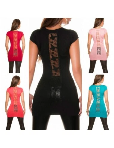 Maglia lunga donna mezza manica corta maglietta tshirt pizzo schiena sexy estate