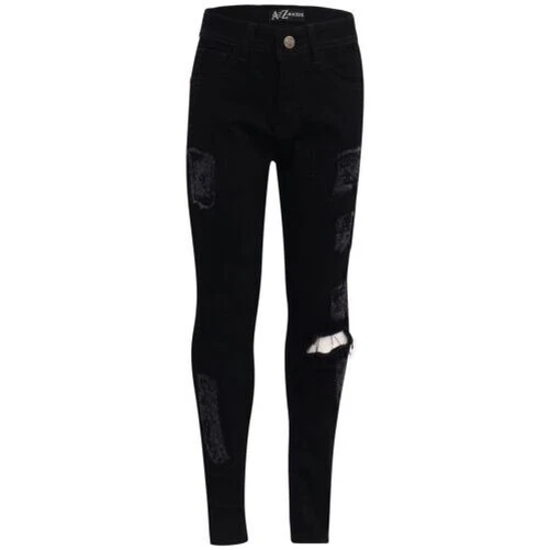 Bambine Elasticizzato Jeans Nero Jet Strappato Sfilacciato Skinny Moda Jeggings