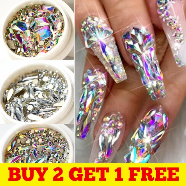 12Box/Set AB Crystal Rhinestone Diamond Gems 3D Glitter Nail Art Decoration  DIY✔