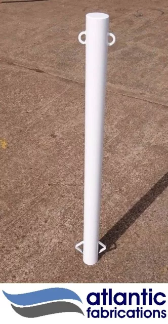 Steel chain link bollard, concrete in 76mm white, parking post security