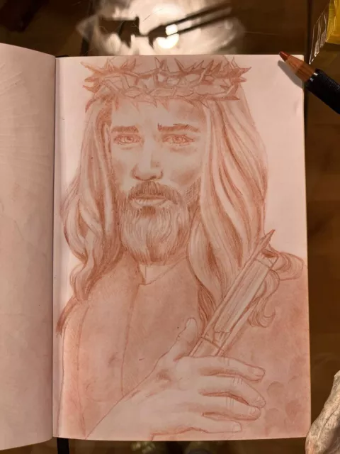 Disegno originale con sanguigna "Gesù, la Sua Passione"