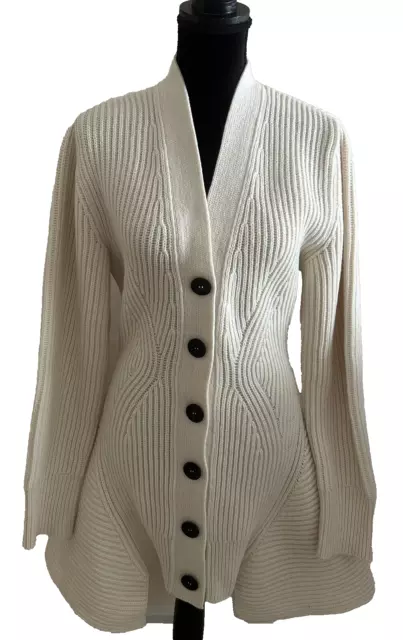 ALEXANDER MCQUEEN Women's Beige Wool Knit Structured Cardigan Size L