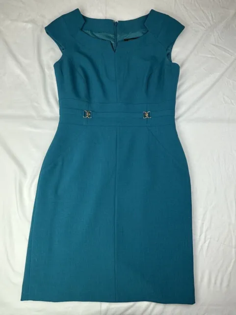 Tahari Teal Sheath Dress Sleeveless Career Cocktail, Women's Size 6