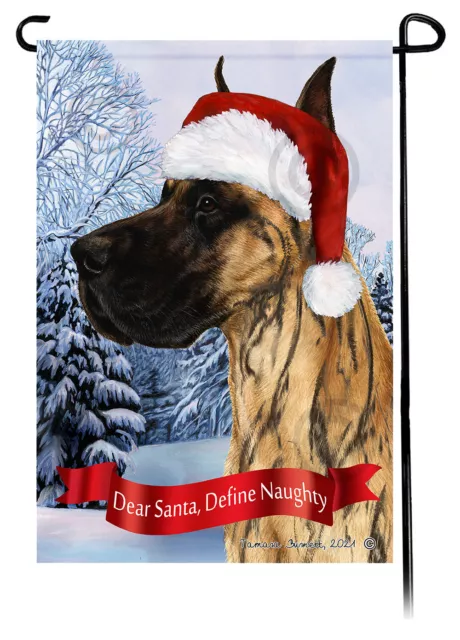 Dear Santa, Define Naughty Garden Flag - Cropped Brindle Great Dane 067D