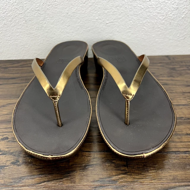 FitFlop Womens Sandals Size 11 Linny Thong Wedge Comfort Slip On Bronze Metallic 3