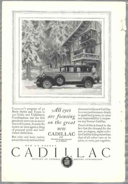 1927 Cadillac advertisement, CADILLAC, new 90 degree V8 engine