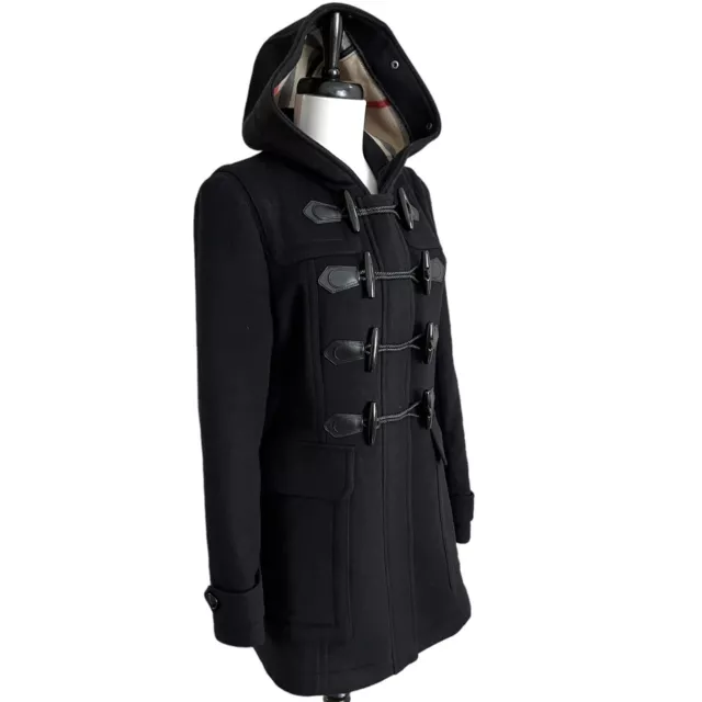 Burberry Brit Black Finsdale Size 8 Wool Duffle Coat Toggle Buttons Nova Check 2