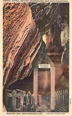 Vintage Postcard Crystal Chapel Underground Stalactites Cave Iowa Minnesota Line