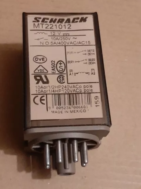 Schrack 10A 250V Relay 8 Pins Part No. Mt221012