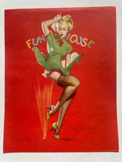 Vintage 1940s Pinup Girl Picture  by Gil Elvgren- Thar She Blows- Skirt Blown Up