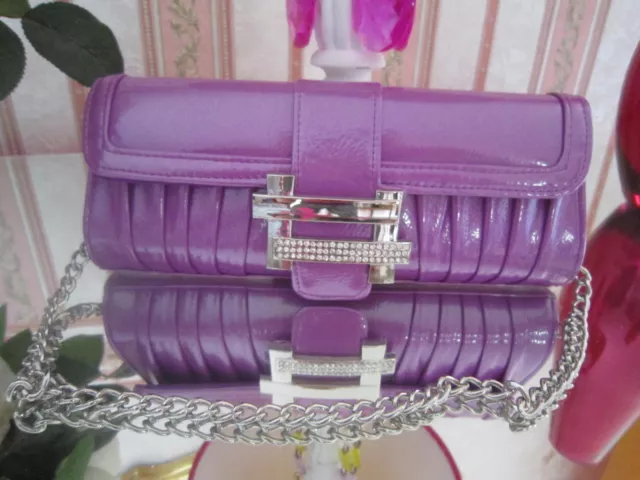 Petit sac à main/pochette en simili cuir Violet NEUF + Rouge à lèvres OFFERT