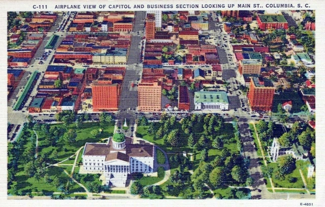 Airplane View Of Capitol Columbia South Carolina Linen Vintage Postcard