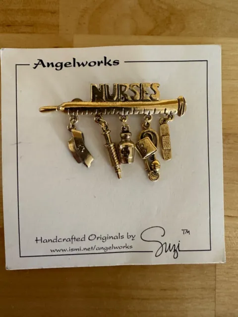 ANGELWORKS BY SUZI NURSES Gold Syringe Charm Bandaid Stethoscope Cap ...