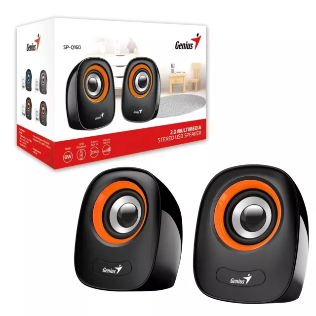 Genius 2.0 PC Desktop Orange Speakers Stereo Sound USB 2.0 Powered Plug and Play