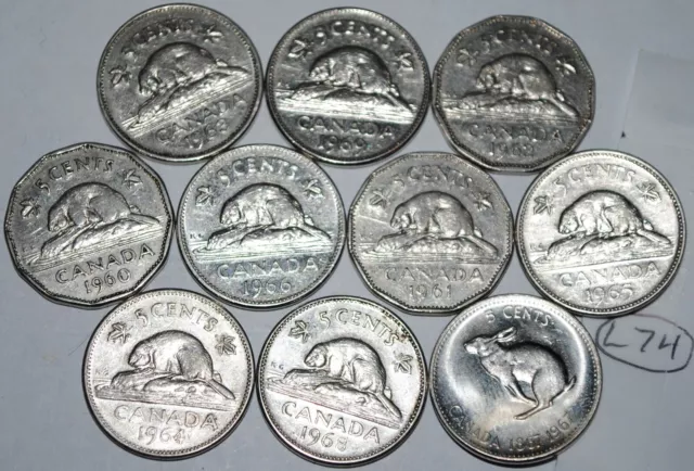 Canada 1960 1961 1962 1963 1964 1965 1966 1967 1968 1969 10 x 5 Cents Lot #L74