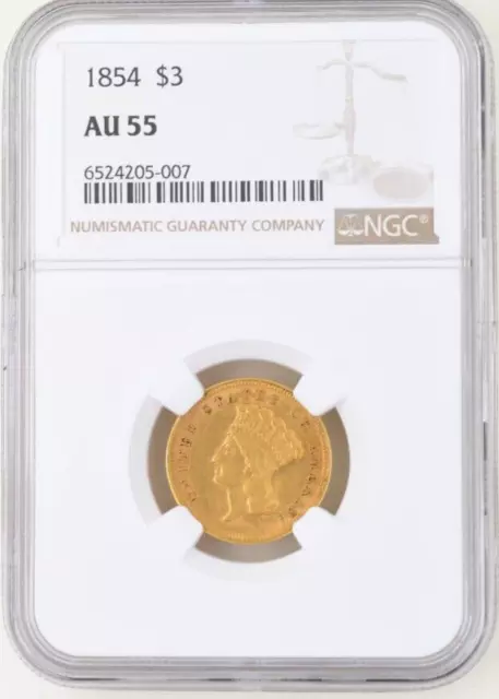 1854 $3 Princess Gold Coin NGC AU 55 NICE COIN