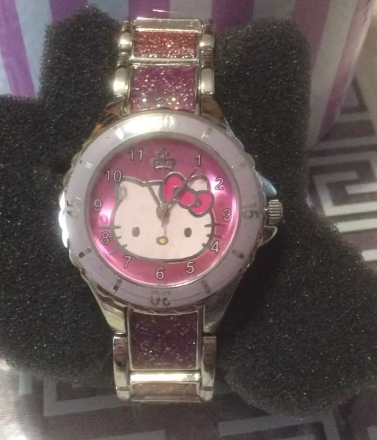 Bellissimo orologio bimba Hello Kitty glitterato, cinturino acciaio, nuovo