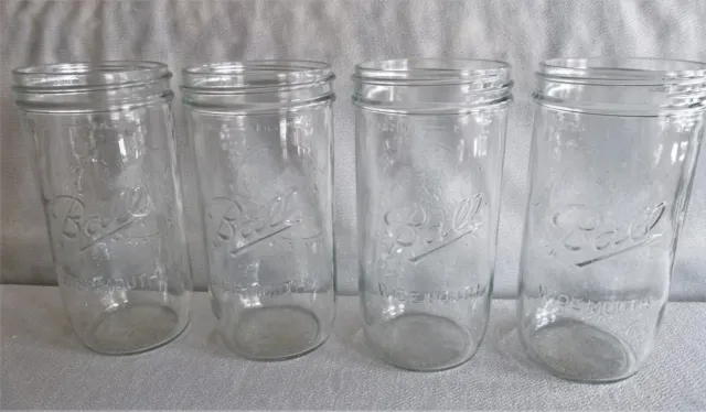 Lot of 4 Ball Freezer Fruit Jars 20 oz. Wide Mouth Clear 124A Mason 2.5 Cups