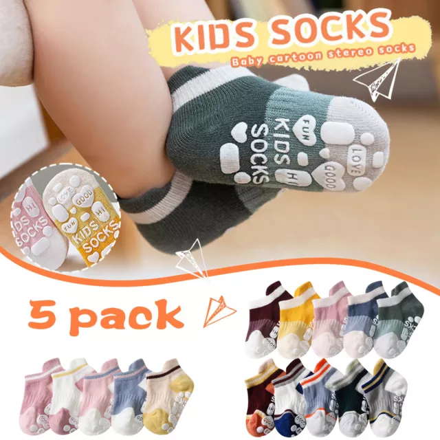 5Pair Toddler Baby Kids Girls Boys Non-slip Socks Set Wink Socks