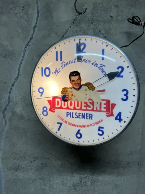 Original Vintage Duquesne Pilsener Beer Lighted Electric Advertising Clock