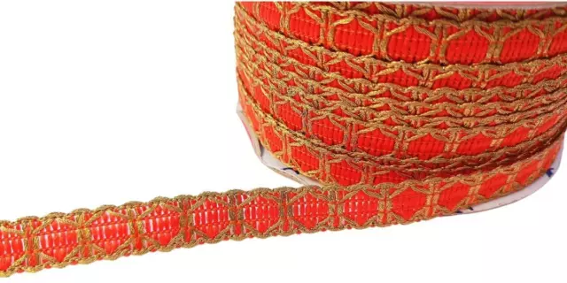 Saree Border 9 yard Long Sewing Trim-Golden Glittered Thread In Orange Colour 2