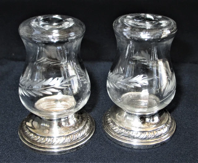 Newport Sterling Quaker Hurricane #703 Cut Crystal & Sterling Silver Salt & Pep