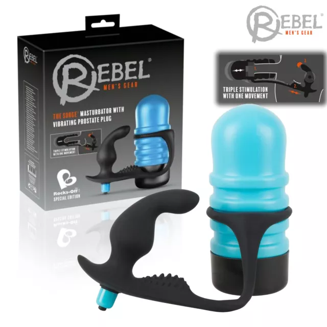 Rebel The Surge - Masturbator with Vibrating Prostate Plug - Stroker w Anal Plug