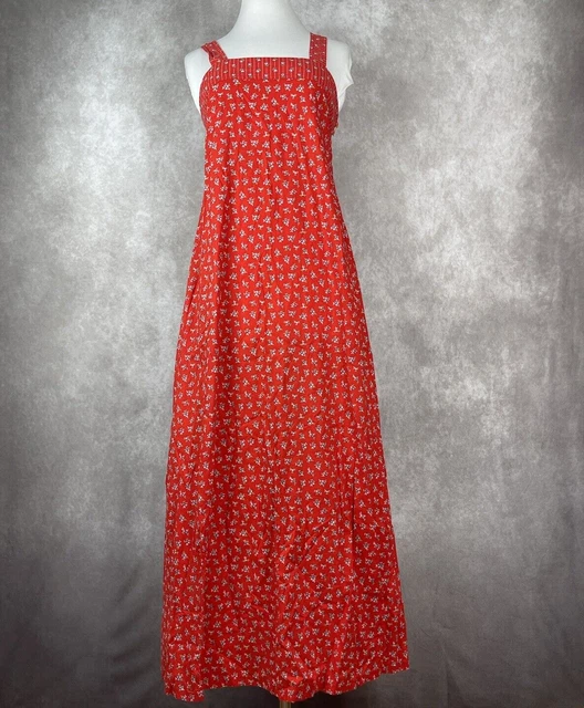 Vintage Dano Liberty House Hawaii Red Floral Maxi Prairie Boho Dress Size S