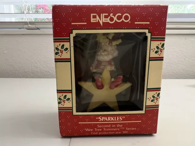 Enesco Wee Tree Trimmers Series Sparkles 1989 Ornament with Box Santa Elf Star