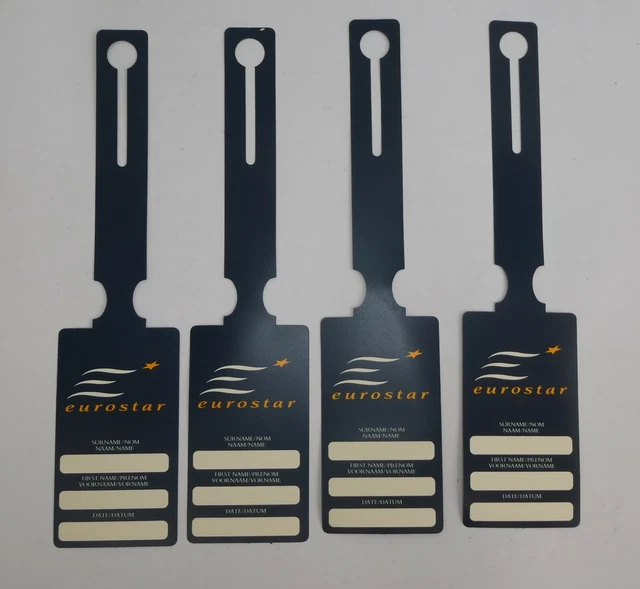 4 ANCIENNE ETIQUETTES BAGAGE COLLECTOR EUROSTAR TRAIN 1990’s LUGGAGE