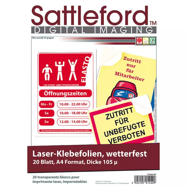 Sattleford 20 Klebefolien wetterfest A4 für Laserdrucker weiß 2