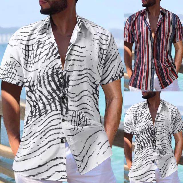 Tall Mens Shirt Men Summer Printed Turndown Collar Casual Single Breasted Short