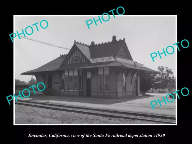 OLD LARGE HISTORIC PHOTO OF ENCINITAS CALIFORNIA RAILROAD DEPOT STATION c1930