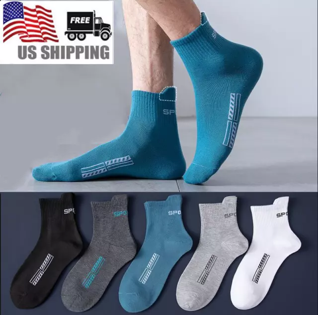 5 Pairs Mens Ankle Quarter Athletic Lot Cut Casual Sport Multicolor Cotton Socks