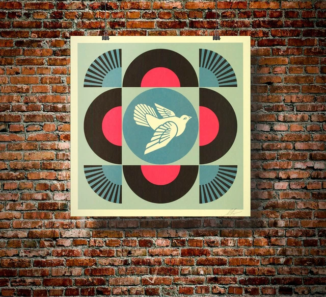 Shepard Fairey (OBEY GIANT) - Geometric Dove, Black - Open Edition + Sticker 🎁