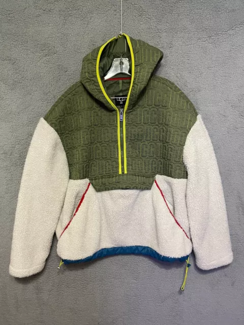 Ugg Mens Iggy Sherpa Hooded Half Zip Fleece Pull Over Jacket Size XL Green