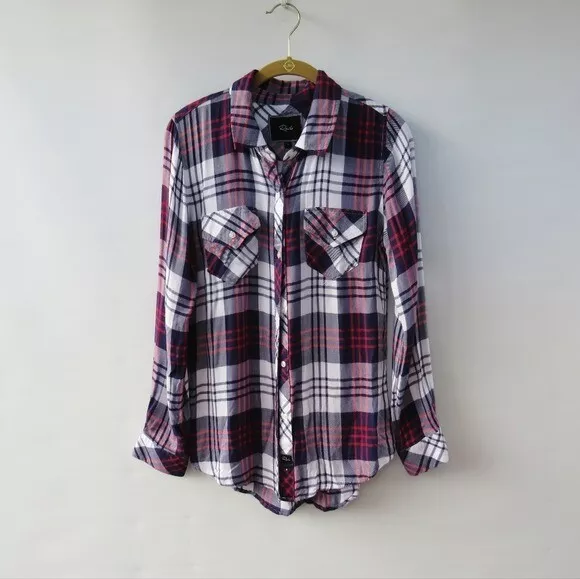Rails Hunter Blue Red Plaid Button Up Blouse Size Small