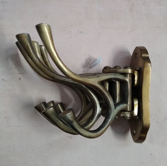 Coat Hat Decorative Wall Hanger 5 Multi Hook Solid Brass Aged Brass Finish 2