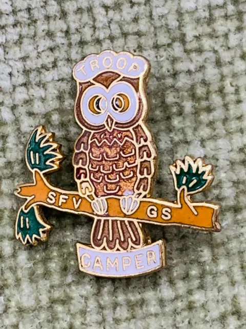 Vintage Girl Scout Troop Camper Owl Pin with Safety Latch SFGSC