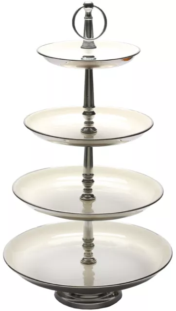 4 Tier Stainless Steel White Enamel Cupcake  Dessert Display Fruit Platter Stand